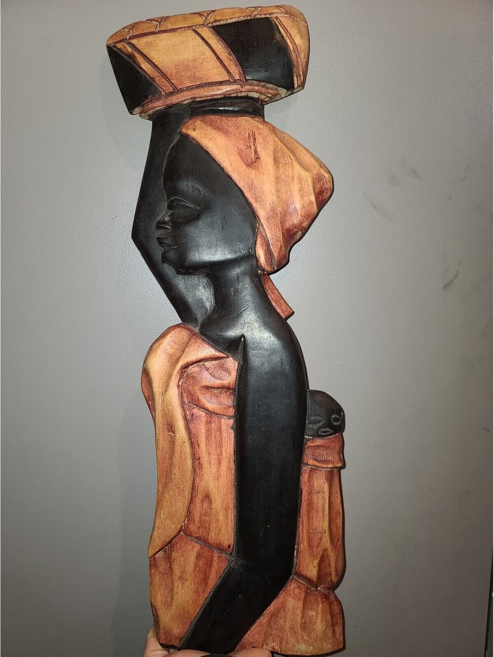 African Tribal Face Mask woman Wood Hand Carved Wall Hanging
